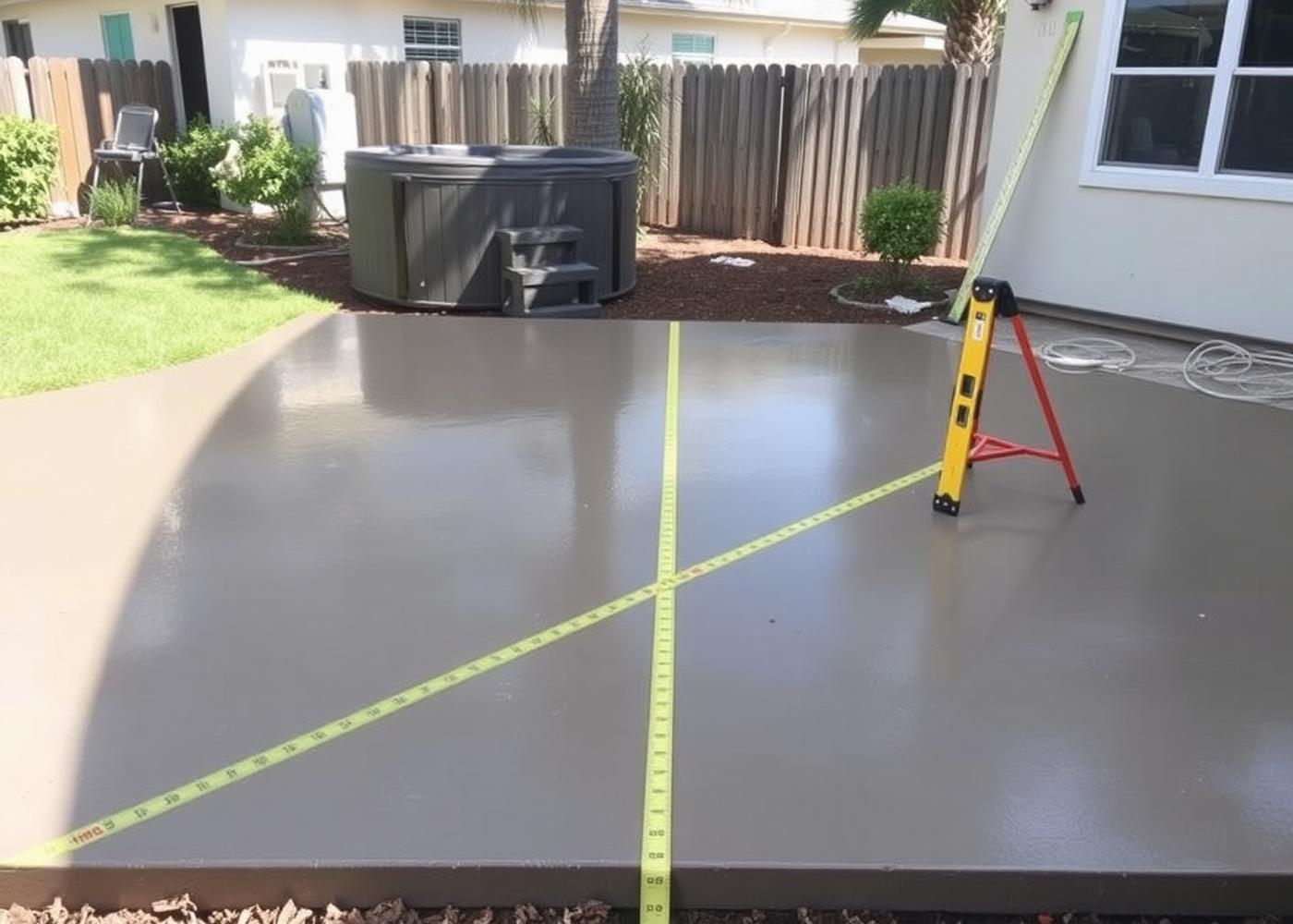 Level concrete pad with electrical conduit prepared for a hot tub installation in Florida
