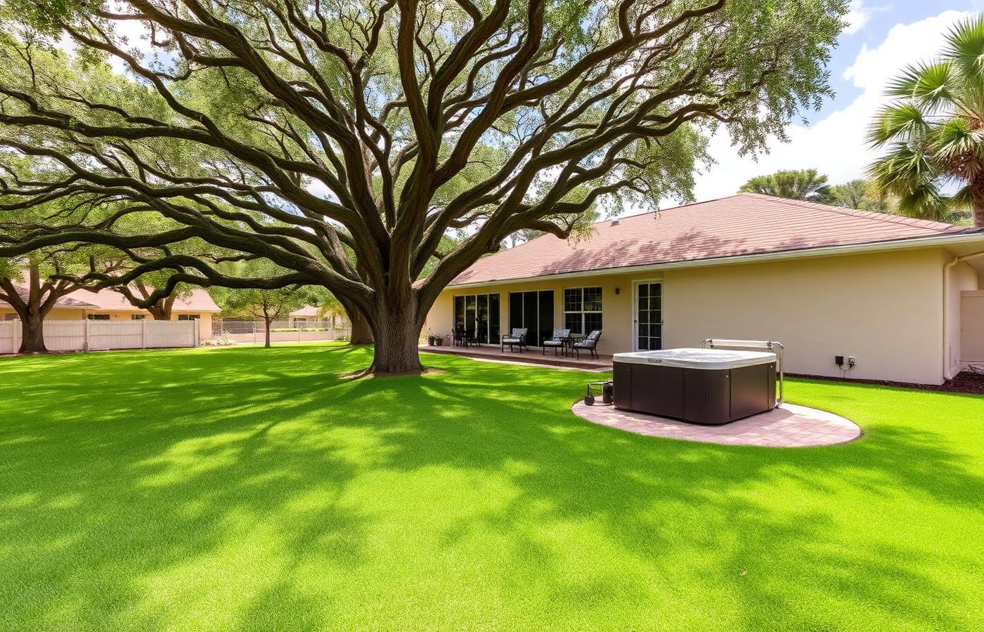 Large suburban West Broward backyard with lawn space for an oval pool